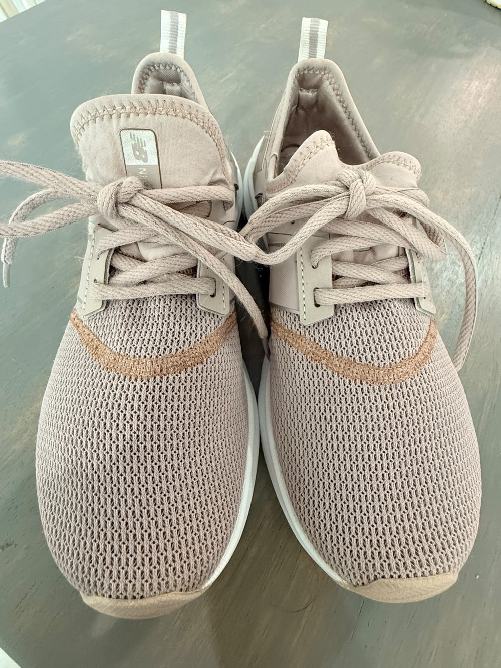 Nike Women’s Dusty Pink Knit Sneakers with Rose-Gold Swoosh